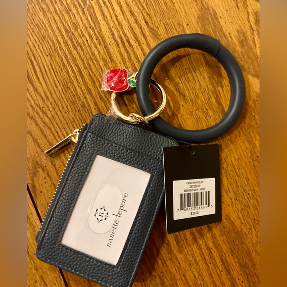 Nanette Lepore Card Case With Ring Bracelet and Apple Charm - Navy Blue - NWT - Picture 4 of 5